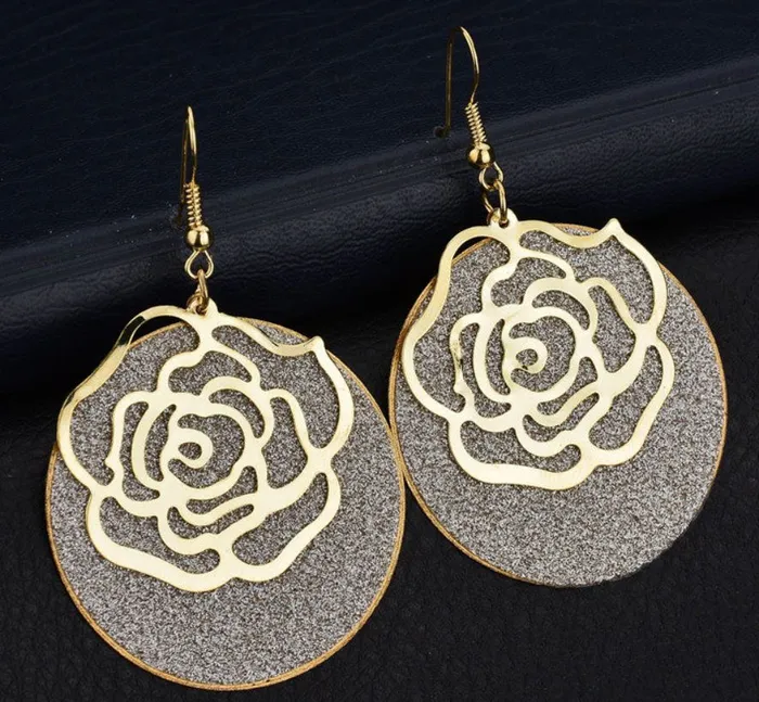 Earrings POLLY E93 Gold Silver Glitter Metal Rose Earrings