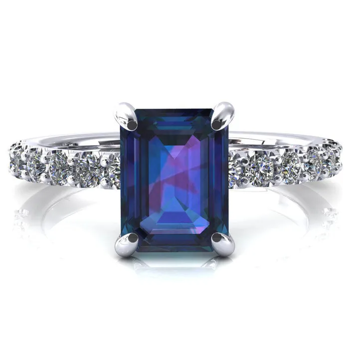 Fire Brilliance Rings Mylene Emerald Alexandrite 4 Prong Sculptural Half Eternity Diamond Engagement Ring