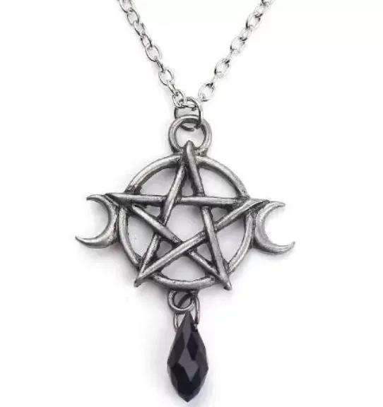 Necklaces N328 Silver Star Moon Black Gem Necklace with FREE EARRINGS alice
