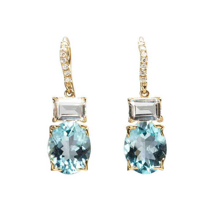 Mini Collection Earrings Blue White Topaz 14K Gold River Earrings