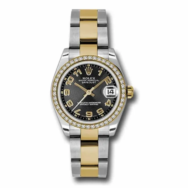 Rolex Datejust 31mm Ref 178383 bkcao Black Dial Diamond Bezel Two Tone Stainless Steel 18K Yellow Gold Oyster Bracelet Womens Watch Rolex Bracelets
