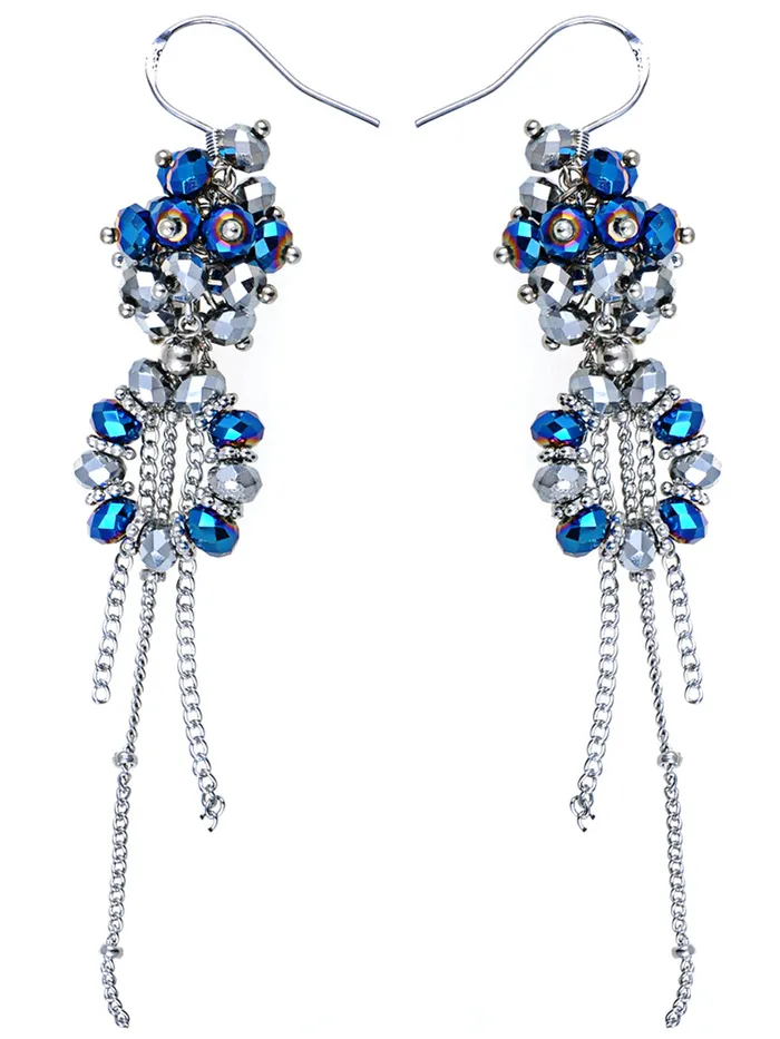 Alilang Earrings Blue Grey Shimmer Beaded Cluster Wreath Dangling Fish Hook Earrings Alilang Earrings Blue Grey Shimmer Beaded Cluster Wreath Dangling Fish Hook Earrings