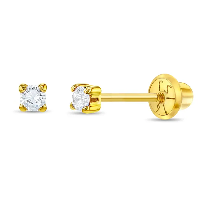 Baby Screw Back Earrings Earrings 14k Gold 4 Prong CZ Solitaire 25mm Baby Toddler Kids Earrings Safety Screw Back Baby Screw Back Earrings Earrings 14k Gold 4 Prong CZ Solitaire 25mm Baby Toddler Kids Earrings Safety Screw Back