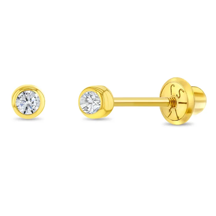 Baby Screw Back Earrings Earrings 14k Gold Bezel Set Diamond Baby Toddler Kids Earrings Safety Screw Back Baby Screw Back Earrings Earrings 14k Gold Bezel Set Diamond Baby Toddler Kids Earrings Safety Screw Back