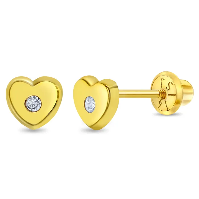 Baby Screw Back Earrings Earrings 14k Gold Classic CZ Heart Baby Toddler Kids Earrings Safety Screw Back Baby Screw Back Earrings Earrings 14k Gold Classic CZ Heart Baby Toddler Kids Earrings Safety Screw Back