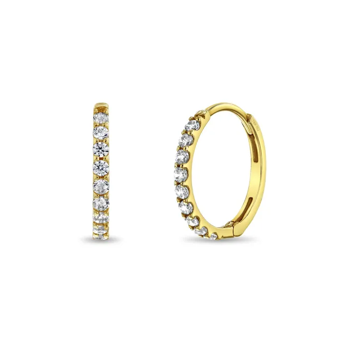 Earrings 18k Gold Clear Jeweled CZ Huggie 9mm Toddler Kids Girls Earrings Baby Hoop Earrings Earrings 18k Gold Clear Jeweled CZ Huggie 9mm Toddler Kids Girls Earrings Baby Hoop Earrings