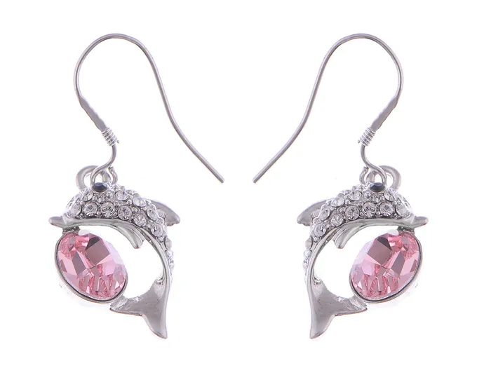 Earrings Alilang Swarovski Crystal Element Silver Pink Sea Dolphin Fish Hook Dangle Earrings Earrings Alilang Swarovski Crystal Element Silver Pink Sea Dolphin Fish Hook Dangle Earrings