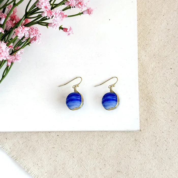 Earrings WorldFinds Marbled Glass Drop Earrings Blue