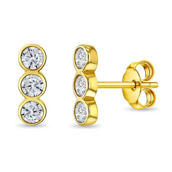 Womens Earrings Earrings 14k Gold Bezel Set Bar Clear CZ Womens Earrings