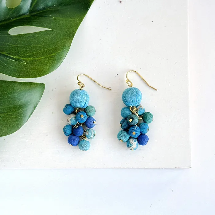 WorldFinds Earrings Kantha Azure Dangle Cluster Earrings