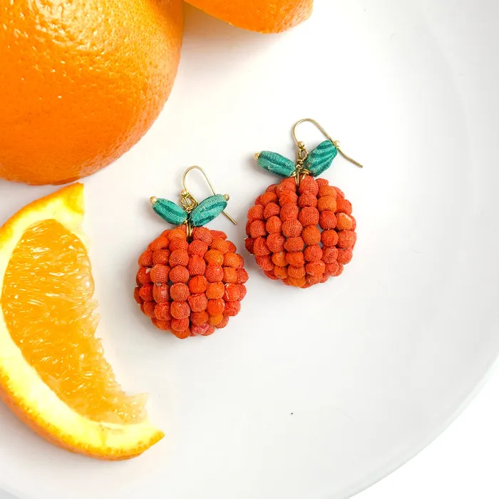 WorldFinds Earrings Kantha Orange Earrings